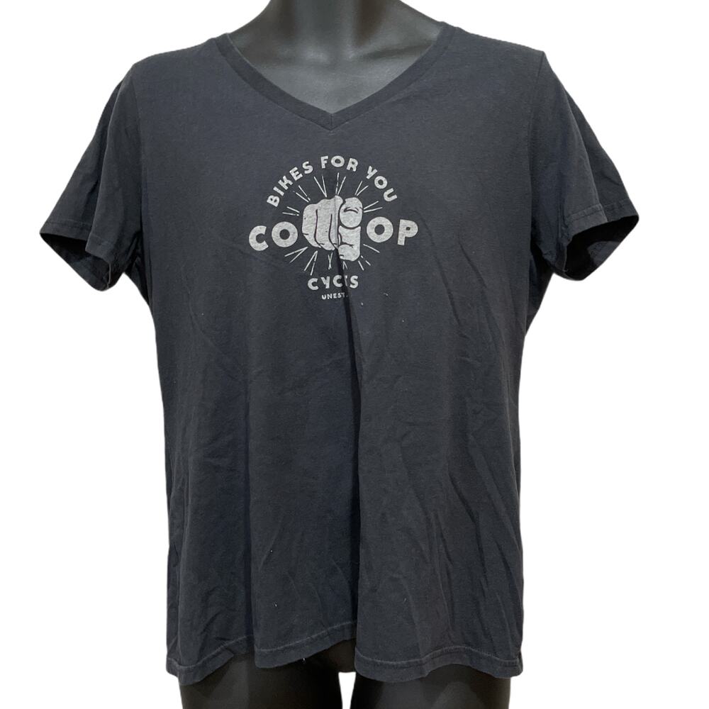 Coop Cycles Shirt XL Gray Bikes For You V Neck Short Sleeve Organic Cotton Blend
